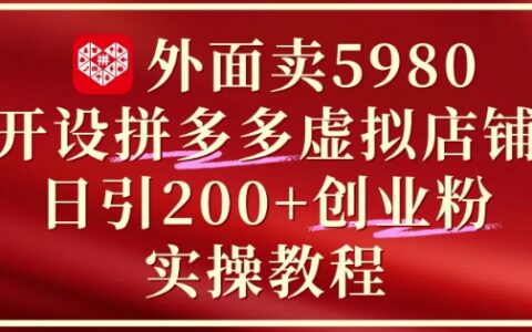 外面賣5980開設拼多多虛擬店鋪：單日引流200+創業付費粉實戰教程