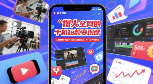 爆火全網的手機短視頻變現課，0基礎教你拍攝剪輯漲粉運營變現，用一部手機掙錢