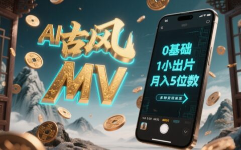 AI一鍵生成古風音樂MV，0剪輯基礎1小時出片，多種變現渠道，一部手機月入5位數