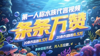 第一人稱水族代言視頻，條條萬贊，20條作品漲粉7.8W，多種變現(xiàn)方式月入五位數(shù)