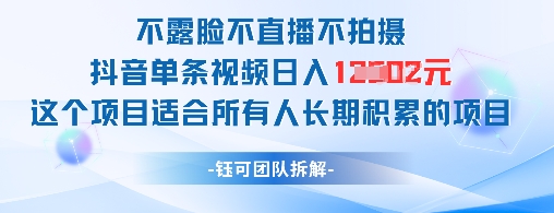 不露臉不直播不拍攝抖音單條視頻日入1k+這個項目適合所有人長期積累的項目