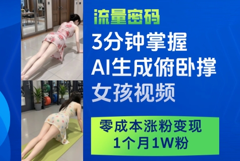 3分鐘掌握AI生成俯臥撐女孩視頻，零成本漲粉變現，1個月1W粉