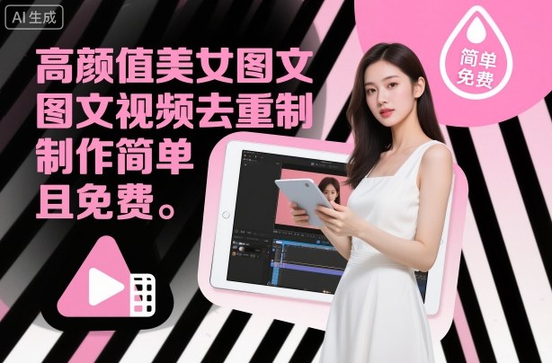 高顏值美女圖文視頻去重制作教學，制作簡單且免費