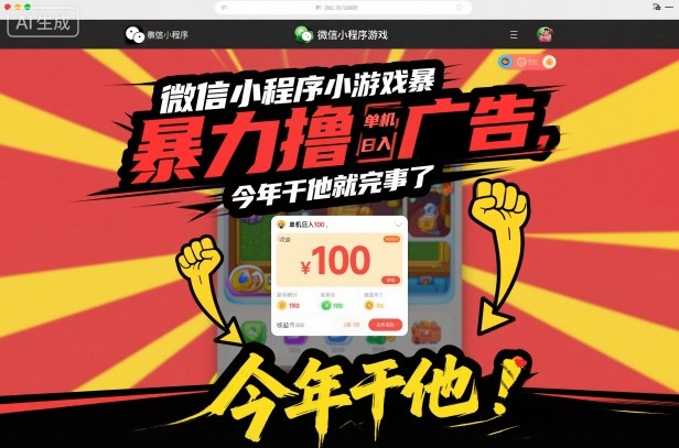 微信小程序小游戲暴力擼廣告，單機日入100，今年干他就完事了
