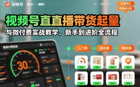 視頻號直播帶貨起量與微付費實戰教學，新手到進階全流程