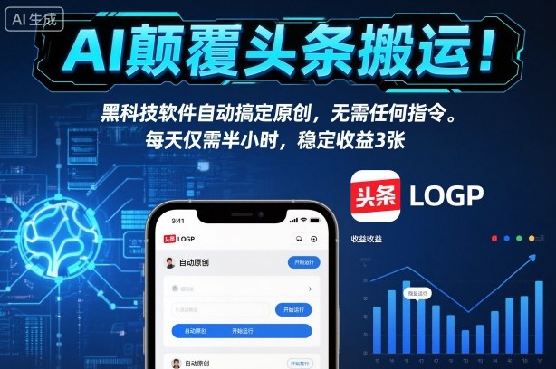 AI顛覆頭條搬運!黑科技軟件自動搞定原創,無需任何指令。每天僅需半小時,穩定收益3張【揭秘】