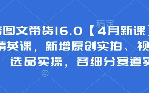 抖音圖文帶貨16.0【4月新課】基礎+精英課，新增原創實拍、視頻混剪、選品實操，各細分賽道實操