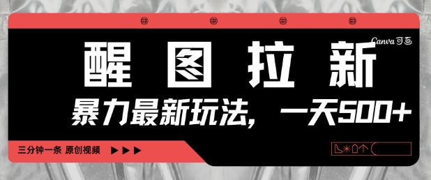 醒圖拉新,暴力新玩法,光用手機三分鐘制作一條視頻,一天輕松5張