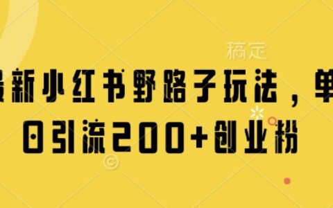 最新小紅書野路子玩法，單日引流200+創業粉
