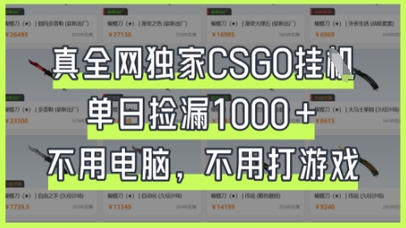 真全網獨家CSGO掛G,單日撿漏1k+【揭秘】