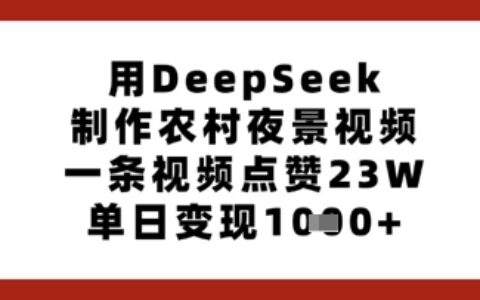 用DeepSeek制作農(nóng)村夜景視頻，一條視頻點贊23W，單日變現(xiàn)多張