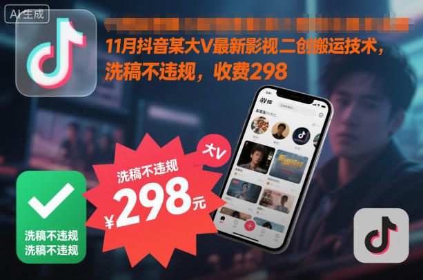 11月抖音某大V最新影視二創搬運技術,洗稿不違規,收費298
