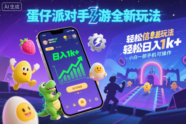 蛋仔派對手游全新玩法,輕松日入1k+,風口信息差玩法,當天見收益,小白一部手機可操作