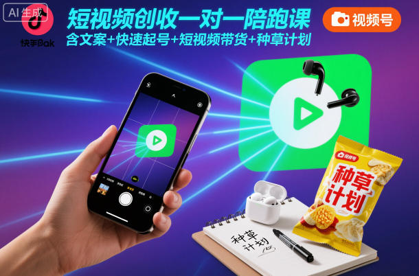 短視頻創收一對一陪跑課,含文案+快速起號+短視頻帶貨+種草計劃