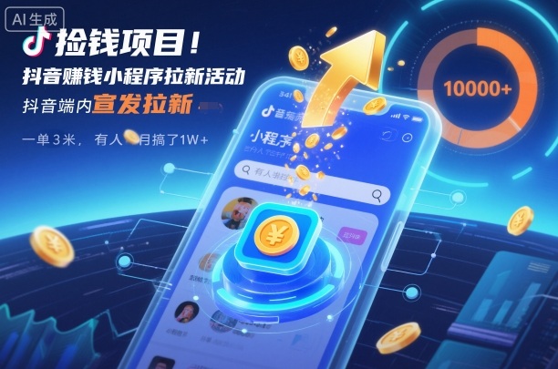 撿錢項目!抖音賺錢小程序拉新活動,抖音端內宣發拉新,一單3米,有人半個月搞了1W+