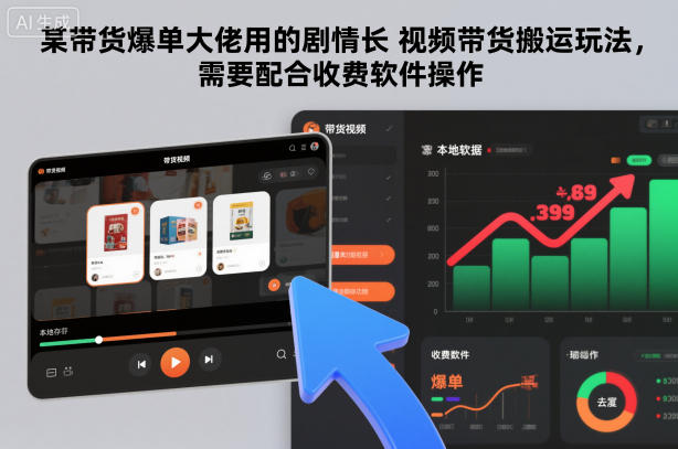 某帶貨爆單大佬用的劇情長視頻帶貨搬運玩法，需要配合收費軟件操作