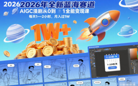 2026年全新藍海賽道AIGC漫劇從0到1全能變現課，每天1—2小時，月入過1W