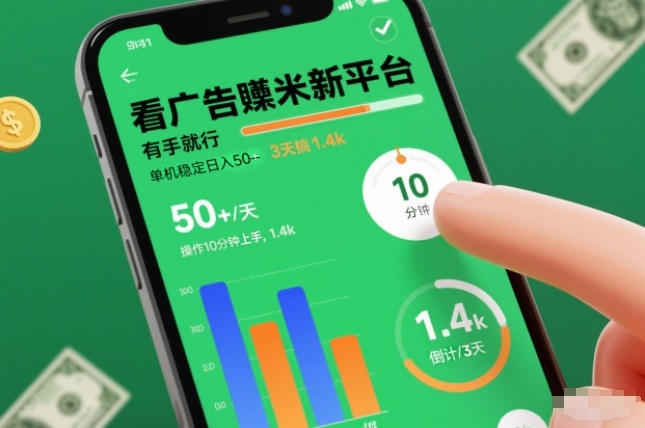 看廣告賺米新平臺，有手就行，單機穩定日入50+，操作10分鐘上手，3天搞了1.4k【揭秘】