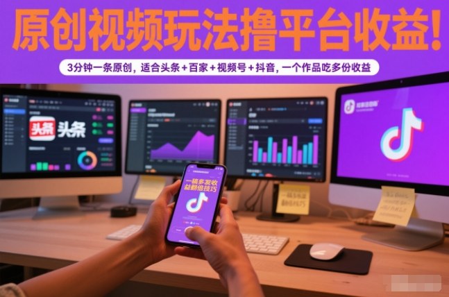 原創視頻玩法擼平臺收益，3分鐘一條原創，適合頭條+百家+視頻號+抖音，一個作品吃多份收益